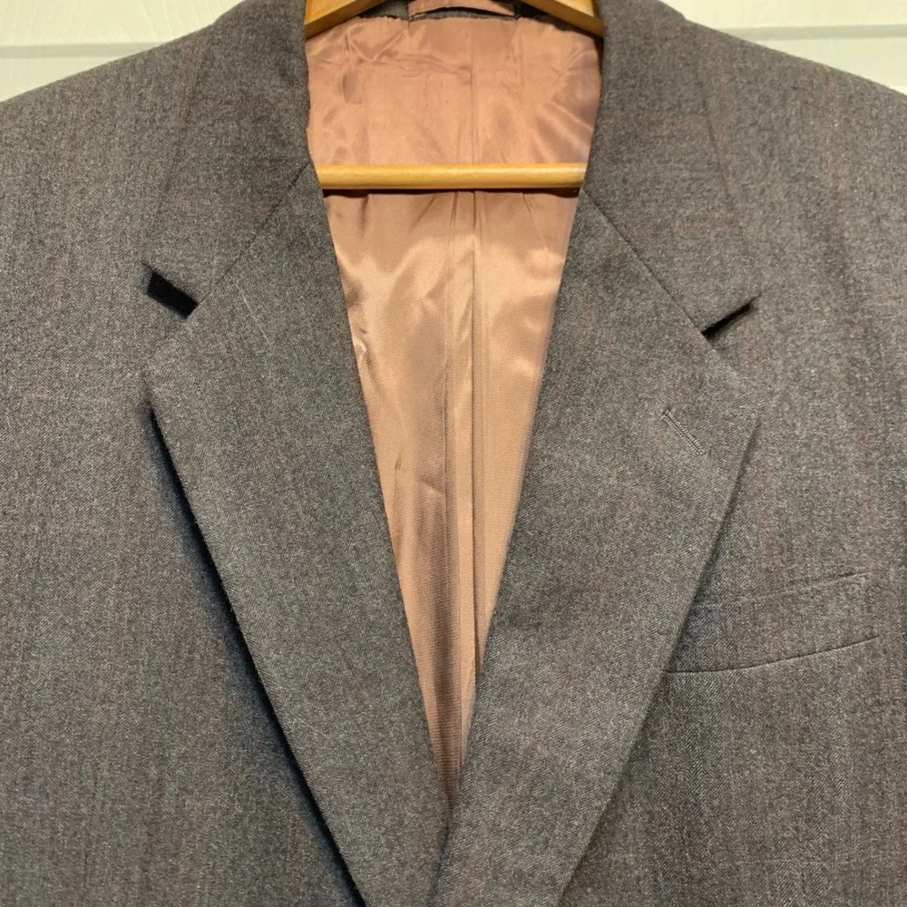 Vintage Oscar de la Renta Blazer 44R Brown Wool Pinstripe Two Button Sport Coat